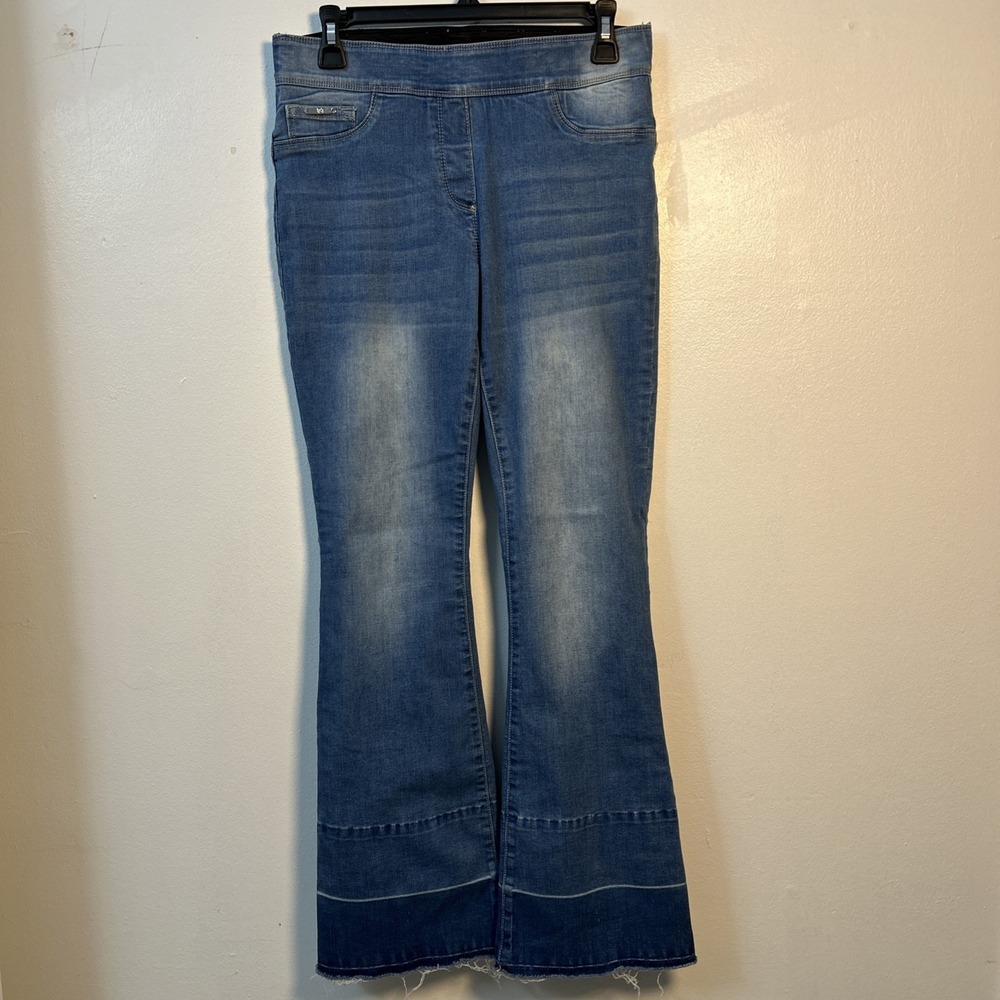 Coco Carmen Jeans Women Wide Leg Fray Hem Pull On Stretch Denim Pants 6323
